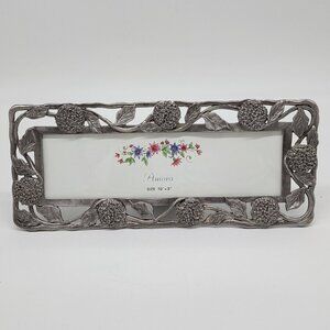 Rectangle Pewter Picture Frame With Floral Design 10"x3" By Perfect